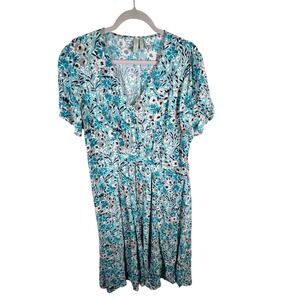 Sahalie Collection Floral Midi Dress V Neck Short Sleeve Smocked Waist Sz 16‎
